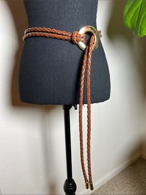 ESCADA Women’s Vintage Adjustable Braided Leather Goldtone O-Ring Belt